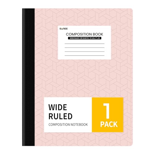 SUNEE Composition Notebook, Wide Ruled Paper, Home School Supplies for College Students & K-12, 9-3/4" x 7-1/2", 80 Sheets/160 Pages, Pink