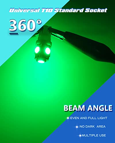 Unxmrff 25-Pack 194 Led Light Bulb, Super Bright T10 Led Bulb Green, 2825 Bulb 5050 Chipset 5-Smd, W5W 168 Led Bulbs Replacement For 12V Car Interior Dome Map Door Courtesy License Plate Lights #TOP4