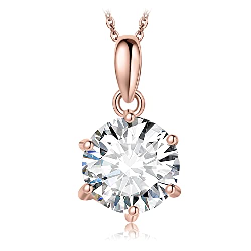 Image of JewelryPalace Round 2ct Cubic Zirconia Solitaire Pendant Necklace for Women, 925 Sterling Silver 14k Rose Gold Plated Necklaces for Her, Classic Simulated Diamond Jewellery Set, 18 Inches chain