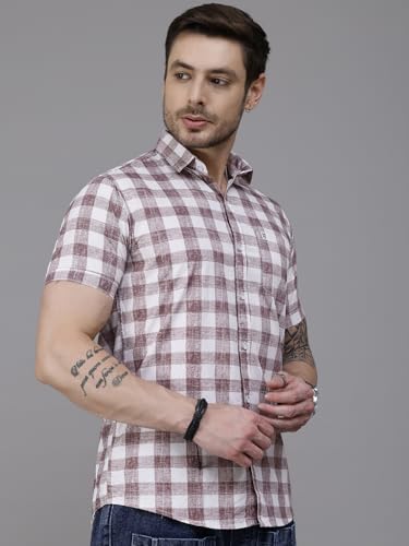 Image of Majestic Man Men Slim Fit Pure Cotton Checkred Half Sleeve Casual Shirt