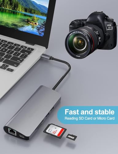 Image of USB HUB 9 in 1 Ethernet Port, USB 3.0 Ports, 100W Power Delivery, VGA,SD /TF Card Readers USB C Hub to HDMI 4K Type C Adapter Compatible for MacBook and More Type C Devices (USB C to 9 in 1 HUB)