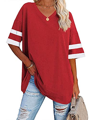 T-shirt col en V rouge femme XL : le haut d'été basique et fluide pour vos sorties