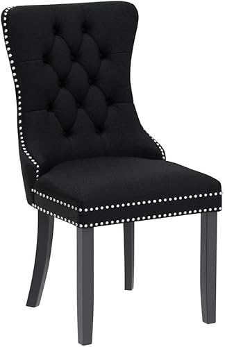 Miniatura 128 de Kiztir Juego de 2 sillas de comedor de terciopelo, sillas de comedor tapizadas con ribete de anillo y respaldo con botón, silla de comedor copetuda
