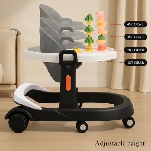 Image of Little Olive Baby Walker for Kids | Adjustable Height Baby Walking Support with Interactive Activity Toy Tray, Comfortable Padded Seat & Smooth Multi-Directional Wheels | Walker for Baby Boys & Girls - Black