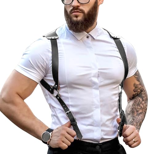 FLUTOY Harness Männer Leder,Hosenträger Herren Gay Unterwäsche Sexy Unterwäsche Reizwäsche für sex Mann Fetisch Festival Rave Outfit (SY-21)