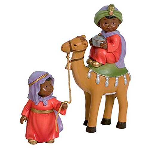 Acan Tradineur - Figuras Reyes Magos, Camellos y pajes Naïf para belén navideño 10 y 17 cm, marmolina, Figuras Decorativas Nacimiento, Pesebre, Navidad, decoración Tradicional