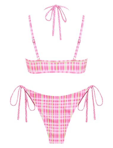 Image of ZAFUL Women's Polka Dot Bikini Set Double Layer Halter Swimsuit Colorblock Side Tie 2 Piece Bathing Suit