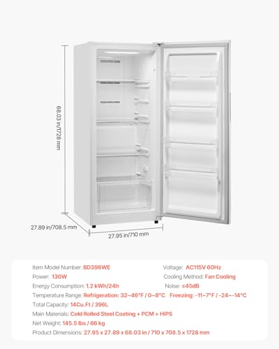Image of VEVOR Convertible Freezer /Refrigerator, 14 Cu.Ft Frost Free Upright Freezer with Temp Control Panel, Door Open too Long Alarm, Adjustable Shelves and LED, Standing Fridge for Kitchen, Office, Garage