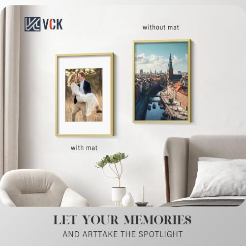 Image of VCK 12x16 Frame Gold Metal, Real Glass, 8.5x11 Mat, Set of 6, for Picture