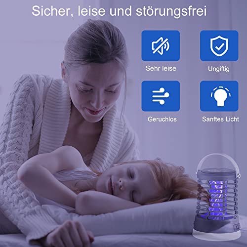Insektenvernichter Elektrisch Mückenschutz Fliegenfalle, Wasserdicht IPX6, Mückenlampe mit USB-C Ladung für Camping Garten Balkon Schlafzimmer, Mückenfalle mit Aufhängehaken
