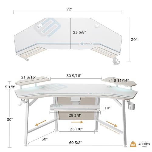 EUREKA ERGONOMIC 72" Computer Desk W Keyboard Tray, Wing-Shaped Music Studio Desk, Large Gaming Desk W LED Convertible Monitor Stand Dual Headphone Hanger for Recording Live Streamer,Maple