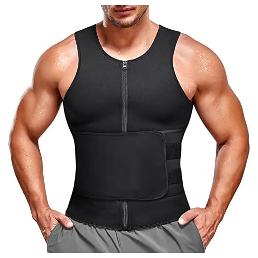 Bingrong Fajas Reductoras Hombre Camiseta Termica Compresión de Sauna Neopreno Chaleco Cintura Fajas Deportivas Lumbar Hombre Waist Trainer (L, Negro)