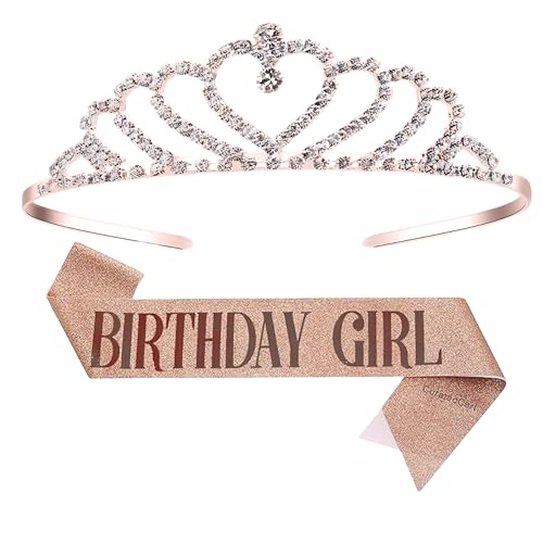 Image of Curated Cart Birthday Crown and Sash for Women Birthday Girl Sash & Rhinestone Tiara Set - Birthday Decorations Birthday Girl Crowns Tiaras for Women
