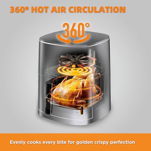 Image of CARORI 6QT Air Fryer with Viewing Window, 12 Cooking Presets, 1700W Fast & Even Cooking, Max 400℉ Crisping, Bake, Roast, Reheat & Dehydrate, Large Nonstick Basket, Dishwasher Safe, Gray
