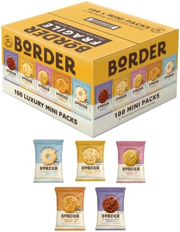 Border Biscuits 100 Multipack Box, 5 Flavours, Individually Wrapped Biscuits