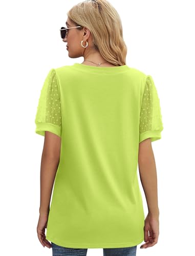Image of Aokosor Womens Summer Tops V Neck T Shirts Swiss Dot Puff Sleeve Tops Loose Casual Tshirts