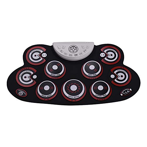 QSCTYG Elektroniskt trumset bärbar silikon trumplatta elektronisk upprullningstrumma med trumpinnar fotpedaler tecknad design digital trumma för barn nybörjare 299 (färg: röd)