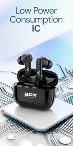 Image of KDM W3 JiyoPods Bluetooth 6.0 Wireless Earbuds, 28H Total Playtime, Low Power IC, 5H Music & 6H Call Time, Type-C Fast Charging (90 Min), in-Ear Design, Voice Assistant, Black