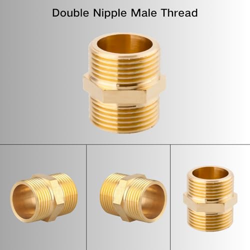 Doppelnippel G1 Zoll(Ø 32,5mm) Messing Außengewinde, 2 Stück Doppelnippel Sechskant G1 AG/AG, Verbindungsstück 2xAG Gewindefitting, Doppel Nippel Messing Fittings für Trinkwasser geeignet