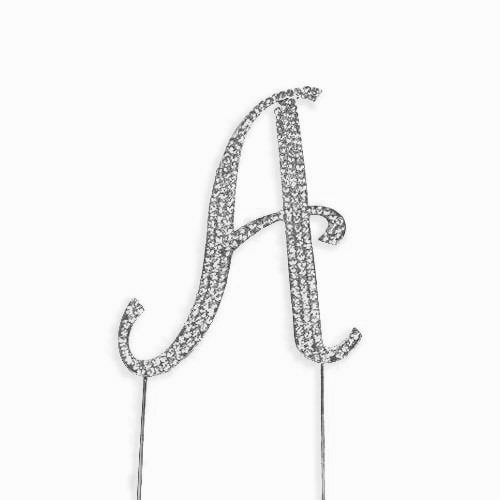 Large Rhinestone Silver Letter A Crystal Monogram Letter Cake Top Topper Decoration