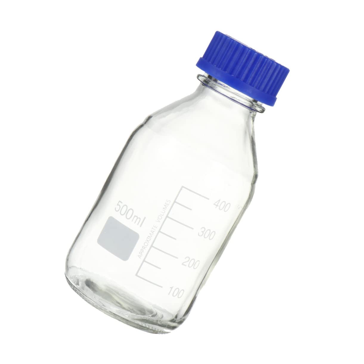 SOLUSTRE Glass Reagent Bottles 1pc 500ml Lab Chemical Reagent Bottle with Scale Blue Cap Round
