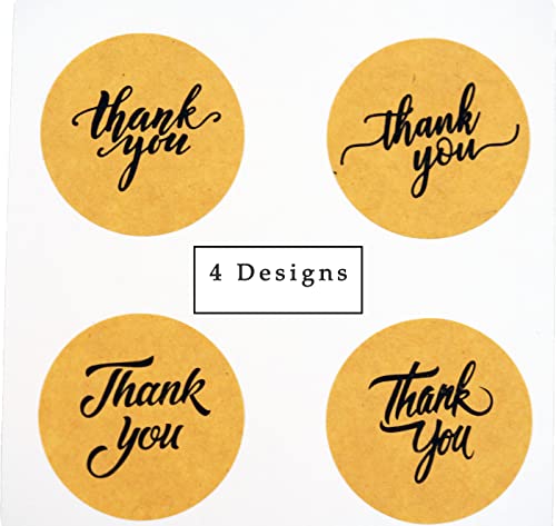 1.5 Inch Kraft Thank You Stickers | 500 Thank You Stickers For Small Business | Self-Adhesive & Durable Stickers With 4 Beautiful Designs | Perfect For Personal Or Business Packaging (Kraft, 1.5 Inch) #TOP2