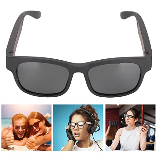 Gafas de Sol Inteligentes, Gafas de Sol Inalámbricas Estéreo con Bluetooth, Monturas Negras, Gafas de Sol Inteligentes con Cancelación de Ruido Y Auriculares para Ciclismo, Correr,(glamour negro)