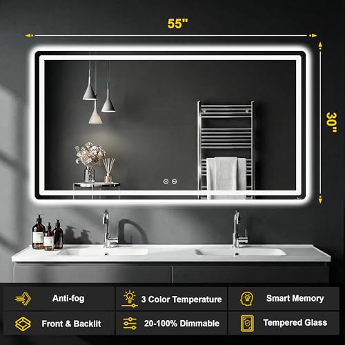 Image of LED Bathroom Mirror with Lights, 30 inchx55 inch Lighted Vanity Mirror for Wall