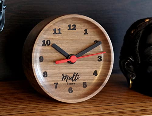 Multi Design Wooden Analog Desktop Clock - Decorative Walnut Wood Clock - Easy To Read Silent Clock - No-Tick Design – 4.5 In. #TOP1
