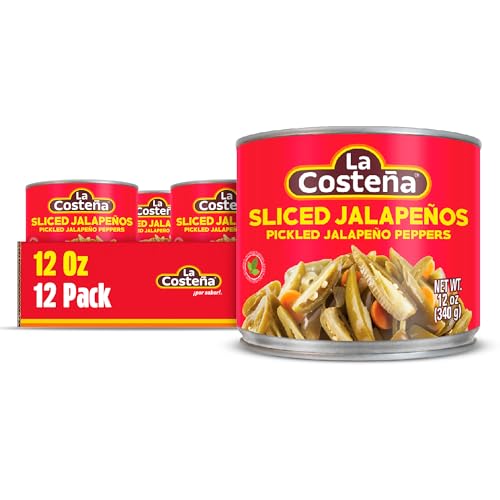 La Costeña Sliced Jalapeno Peppers - Pickled Jalapenos - Jalapeno Pepper - Hot Peppers for Mexican Food, Guacamole, Spicy Nacho & Taco Toppings, Enchiladas & Salsa - 12oz, 12 Pack Canned Jalapenos