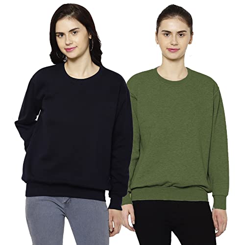 Image of Mack Jonney Fleece Round Neck Sweatshirt for Women (Pack of 2)-SW RN NVY OLV 002-P