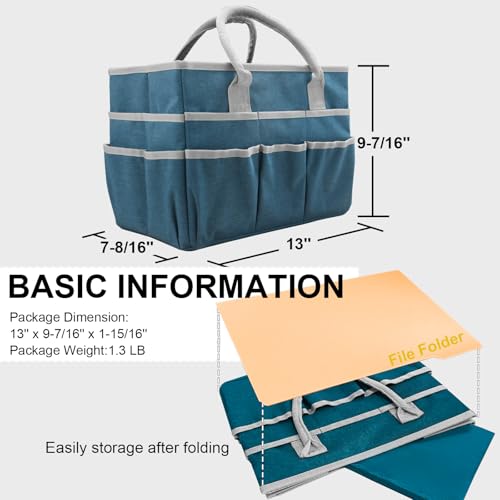 Image of Cupohus Art Organizer Craft Storage Tote Bag with Pockets and Handles, Oxford Fabric Carrying Caddy for Teacher, Officer, Artist, Traveler, and more -Dark Green