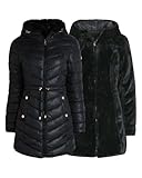 Jessica Simpson Womens Puffer Jacket - Faux Fur Lined Long Coat Winter - Insulated Reversible Hooded Winter Jacket for Women, Size Large, Black Ink