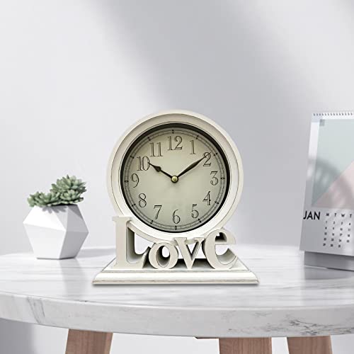 Miniatura 6 de Reloj De Escritorio Redondo Relojes De Repisa Relojes De Estante Silenciosos Relojes De Mesa Chimenea Sin Tictac Digital Para Bodas Decoraciones De, Blanco