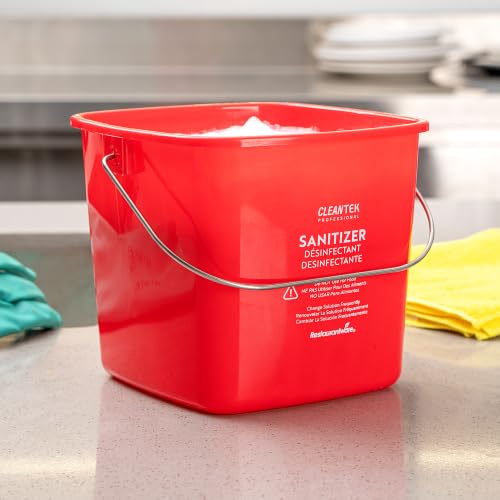 Image of Restaurantware Plastic Buckets with Stainless Steel Handle Pack of 10, 3 Quart Plastic Cleaning Pails, Red Square Design, Measurement Graduations, for Janitorial and Foodservice Use