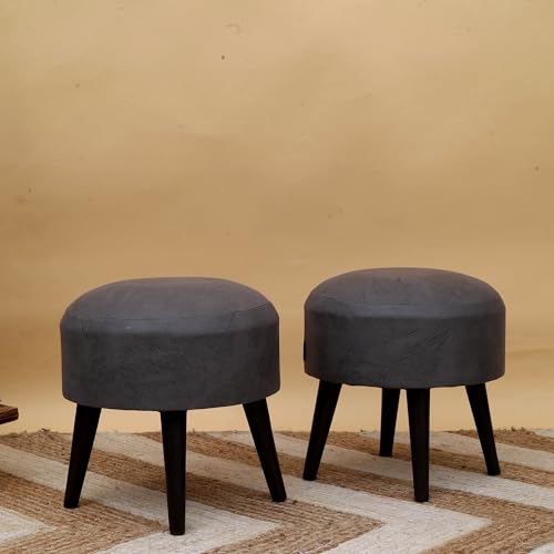 Image of Stool Ottoman Pouffes for Living Room, Kitchen, Home, Office Furniture with Soft Cotton Cushion Mudda Footrest Stool for Chair Sofa Bed Dressing Decor, Grey (17 Inch Pack of 2)