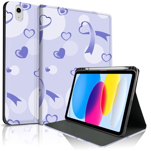 Coque iPad 11 2025 et iPad 10 11 pouces avec porte-stylet et motif ruban bleu
