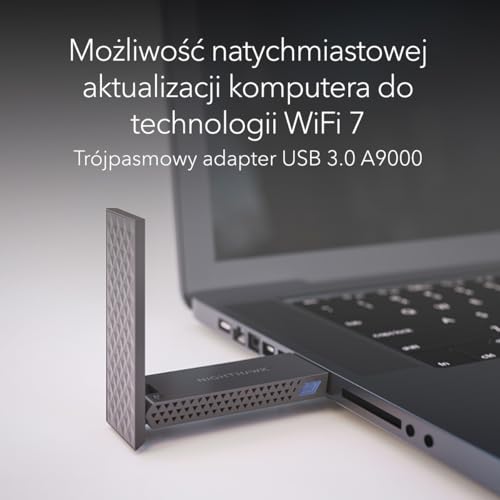 Adapter USB 3.0 NETGEAR Nighthawk WiFi 7 (A9000) – trójpasmowa karta sieciowa BE6500 Gigabit (6,5 Gb/s) – pasmo 6 GHz – działa z każdym routerem i siecią mesh – dla komputerów z Windows 11