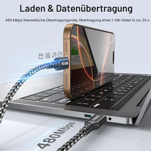 GIANAC USB C Kabel 2Stück 2M Schnellladekabel USB C auf USBC Ladekabel 60w – Ansicht 3