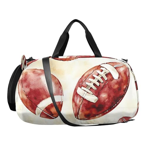 Gym Travel Duffle Bag for Boys Girls Football Soccer Red Brown Pattern Sports Dance Bag with Shoe Compartment & Wet Pocket Football Kids Travel Bag Teens Sleepover Carry2
