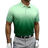 Casual Polo Shirt for Men Short Sleeve Ombre Color Gym Workout Golf T-Shirt Fashion Collared Neck Button Tops 2026 Green
