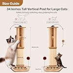 Odoland 34" Poste d'éraflure de gros chats pour grands chats, 2-in-1 Poste de fouille à chat vertical pour chats d'intérieur, base solide avec balle interactive sur piste &360° Jouet rotatif