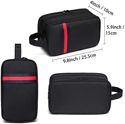 Toiletry Bag, VASCHY Unisex Water Resistant Wash Bag with Three Separate Zipped Compartments Travel Toiletry Bag Cosmetic Bag Portable Shaving Bag Makeup Organizer, Black