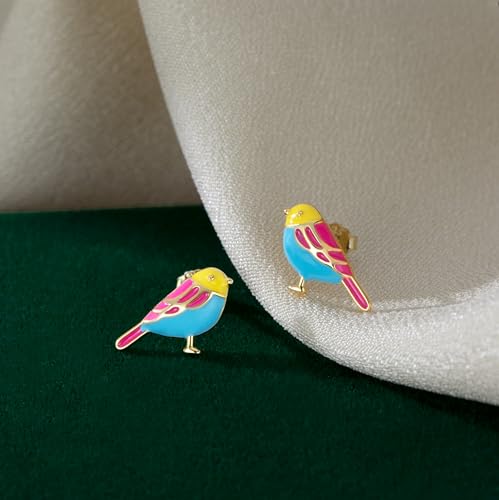 SLUYNZ Sterling Silver Little Bird Earrings Stud for Women Teens Colorful Small Bird Stud Earrings Small Pet Animal Earrings Enamel Stud Earrings3