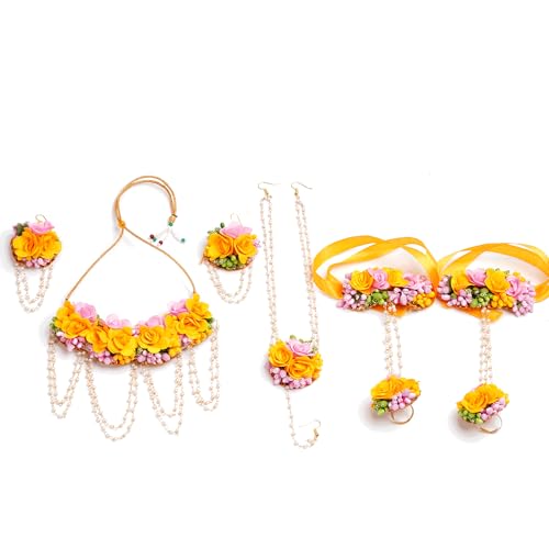 Handmade Artificial Flower & Pearl Jewelry Set for Women – Floral...