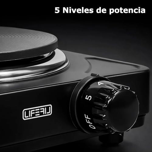 LIFEFIL - Hornillo eléctrico portátil para cocinar CookMate 1000W. Placa de alta potencia para alimentos, ideal para camping, terraza, caravanas. Apta para todas las sartenes. Negra - imagen 3