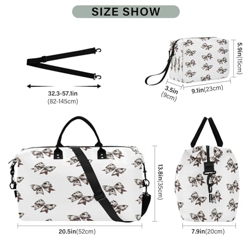 ​​Large Foldable Travel Duffel Bag, Waterproof Gym Bag for Men & Women, Carry-On Luggage Weekender Overnight Bag, Cow Print Bows3