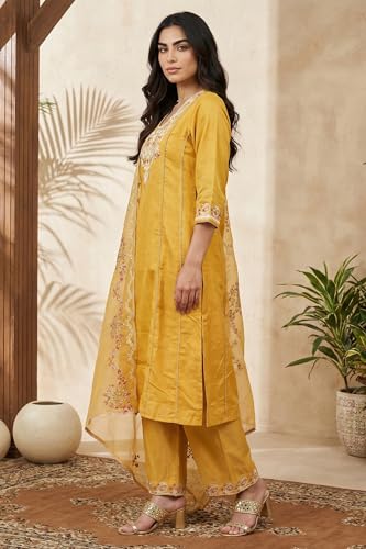 Kurta droite anti-chaleur broderie florale ensemble pantalon confortable - 3
