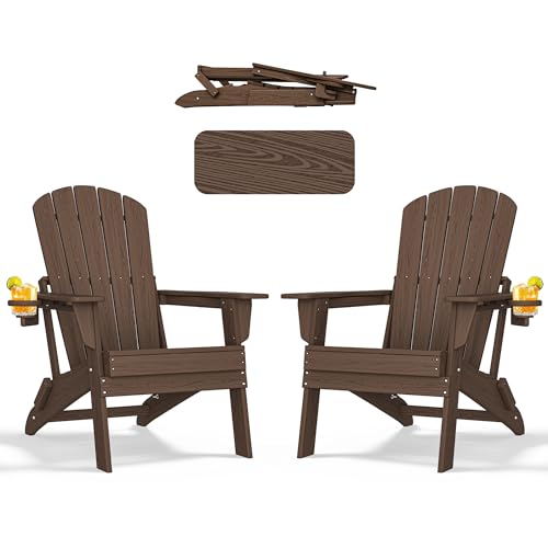 nevilywood Folding Adirondack Chair with Cup Holder Set of 2,