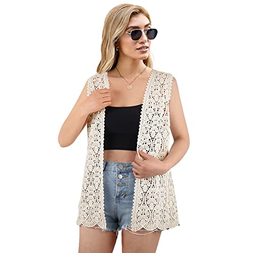 Image of Women's Sleeveless Open Front Cardigan Vest Lightweight Cool Crochet Cardigans for Women